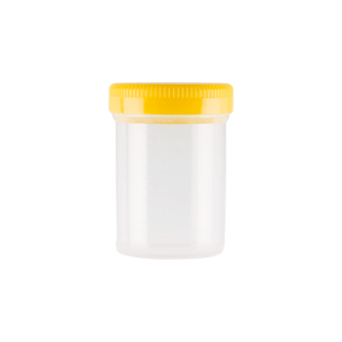Contenitore per urina con coperchio a vite giallo